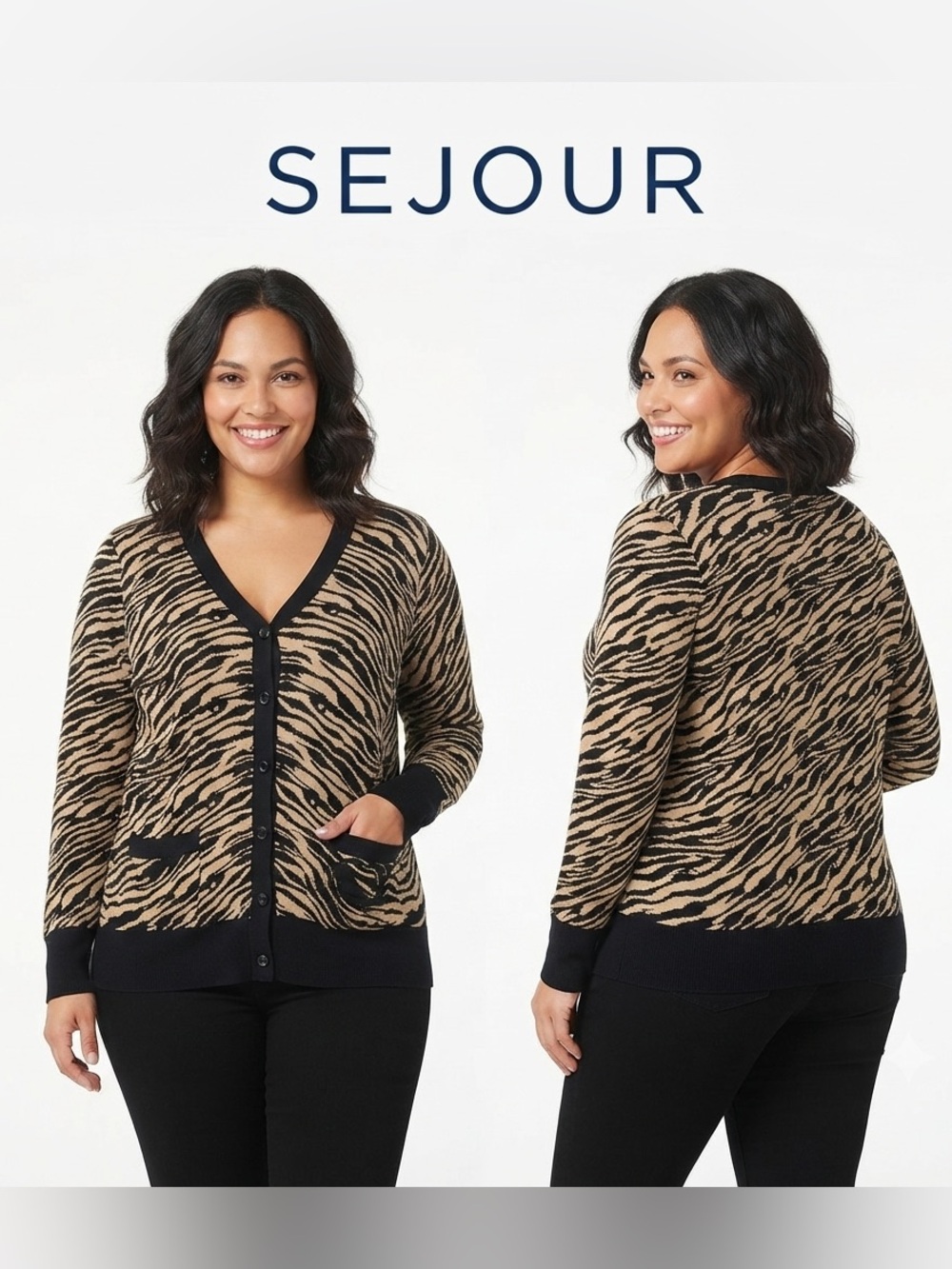 Sejour Zebra Print 2 Pocket Cardigan 1X